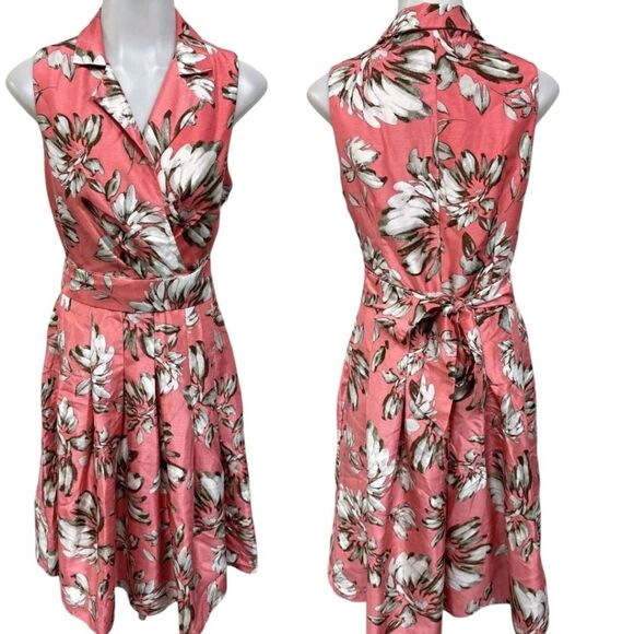 Jessica Howard Coral Floral Fit And Flare Midi Pleated  Dress M Us 8 - Picture 16 of 16